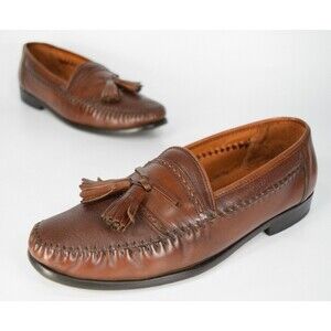 Brass Boot Size 9 Brown Leather Tassel Loafer Moccasin Dress Shoes SPAIN